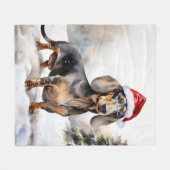 Dachshund Hond in Sneeuw Kerstmis Fleece Deken (Voorkant (Horizontaal))
