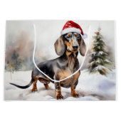Dachshund Hond in Sneeuw Kerstmis Groot Cadeauzakje (Voorkant)