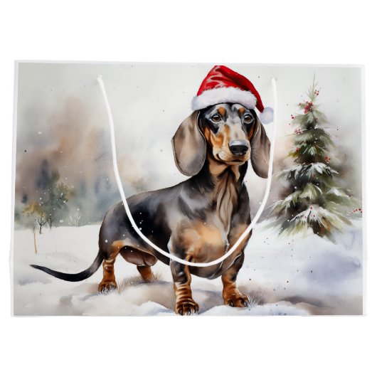 Dachshund Hond in Sneeuw Kerstmis Groot Cadeauzakje (Achterkant)
