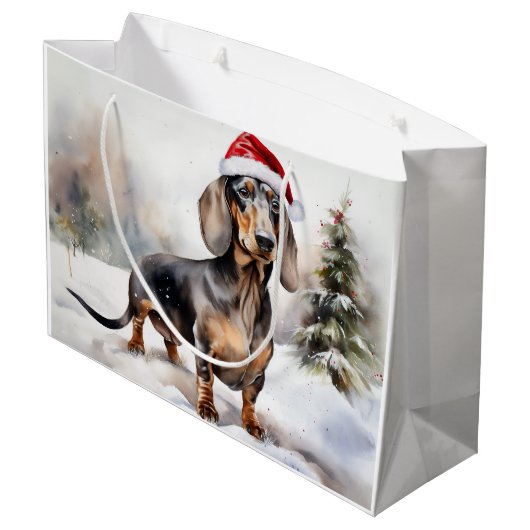 Dachshund Hond in Sneeuw Kerstmis Groot Cadeauzakje (Achterkant Gekanteld)
