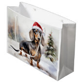 Dachshund Hond in Sneeuw Kerstmis Groot Cadeauzakje (Voorkant Gekanteld)