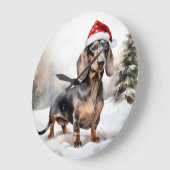 Dachshund Hond in Sneeuw Kerstmis Grote Klok (Hoek)