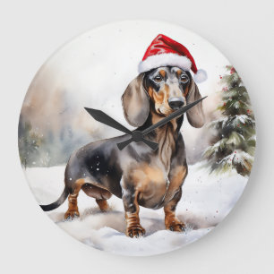 Dachshund Hond in Sneeuw Kerstmis Grote Klok
