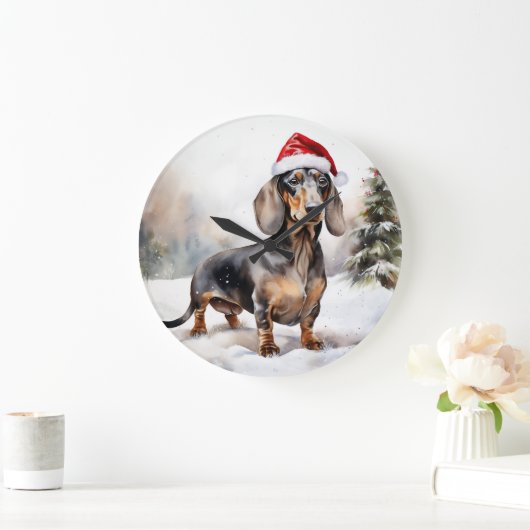 Dachshund Hond in Sneeuw Kerstmis Grote Klok (Huis)