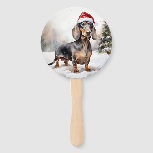 Dachshund Hond in Sneeuw Kerstmis Handwaaier (Achterkant)