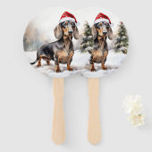 Dachshund Hond in Sneeuw Kerstmis Handwaaier (Voorkant en achterkant)