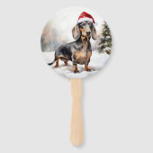 Dachshund Hond in Sneeuw Kerstmis Handwaaier (Voorkant)