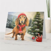 Dachshund Hond in Sneeuw Kerstmis Kaart (Voorkant)
