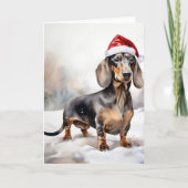Dachshund Hond in Sneeuw Kerstmis Kaart (Voorkant)