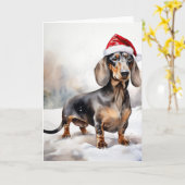 Dachshund Hond in Sneeuw Kerstmis Kaart (Gele Bloem)
