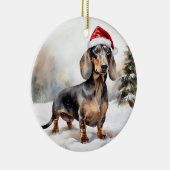 Dachshund Hond in Sneeuw Kerstmis Keramisch Ornament (Rechts)