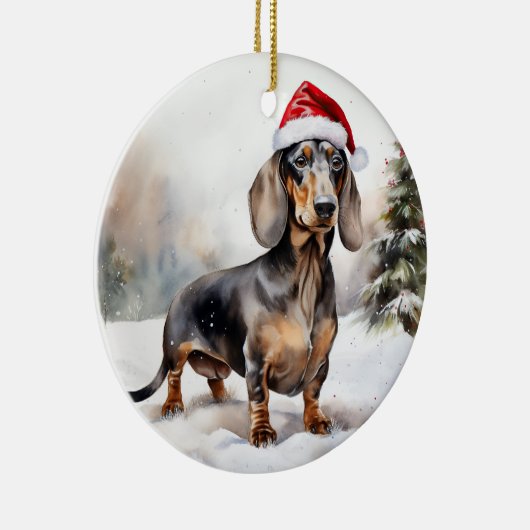 Dachshund Hond in Sneeuw Kerstmis Keramisch Ornament (Rechts)
