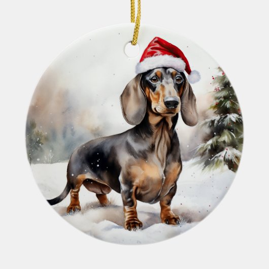 Dachshund Hond in Sneeuw Kerstmis Keramisch Ornament (Voorkant)