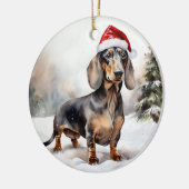 Dachshund Hond in Sneeuw Kerstmis Keramisch Ornament (Links)