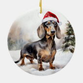 Dachshund Hond in Sneeuw Kerstmis Keramisch Ornament (Achterkant)