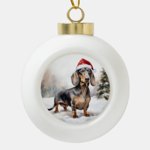 Dachshund Hond in Sneeuw Kerstmis Keramische Bal Ornament