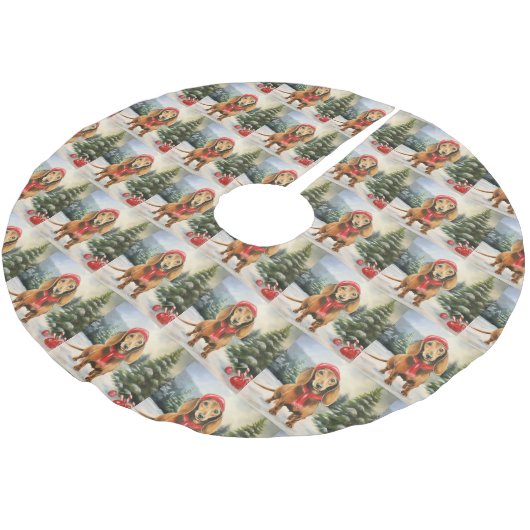 Dachshund Hond in Sneeuw Kerstmis Kerstboom Rok (Gekanteld)