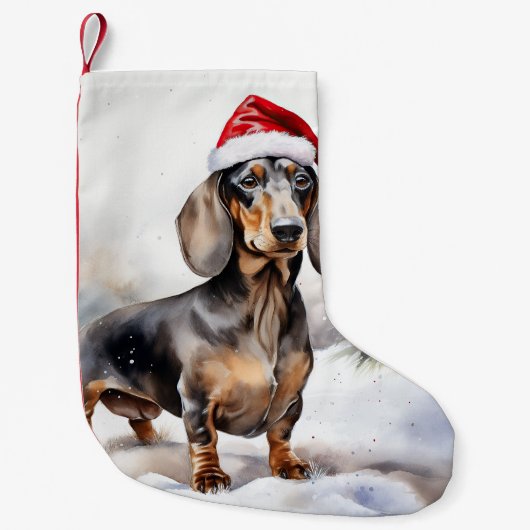 Dachshund Hond in Sneeuw Kerstmis Kleine Kerstsok (Voorkant)