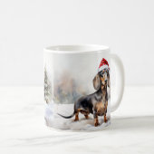 Dachshund Hond in Sneeuw Kerstmis Koffiemok (Voorkant rechts)