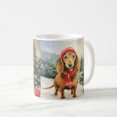 Dachshund Hond in Sneeuw Kerstmis Koffiemok (Voorkant rechts)