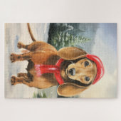Dachshund Hond in Sneeuw Kerstmis Legpuzzel (Horizontaal)