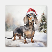 Dachshund Hond in Sneeuw Kerstmis Magneet (Voorkant)