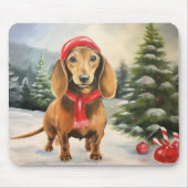 Dachshund Hond in Sneeuw Kerstmis Muismat (Voorkant)