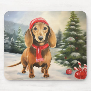 Dachshund Hond in Sneeuw Kerstmis Muismat