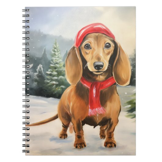 Dachshund Hond in Sneeuw Kerstmis Notitieboek (Voorkant)