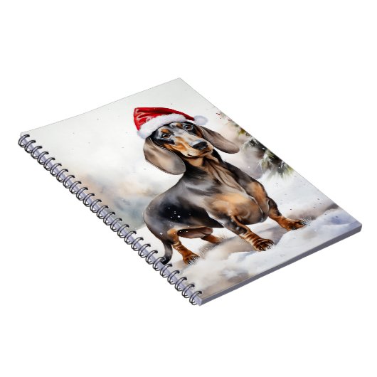 Dachshund Hond in Sneeuw Kerstmis Notitieboek (Rechterzijde)