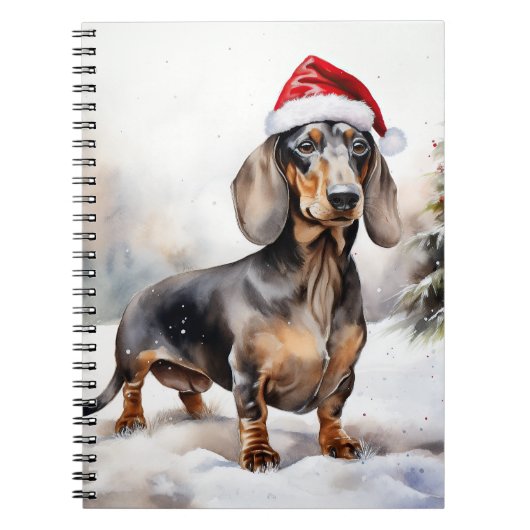 Dachshund Hond in Sneeuw Kerstmis Notitieboek (Voorkant)