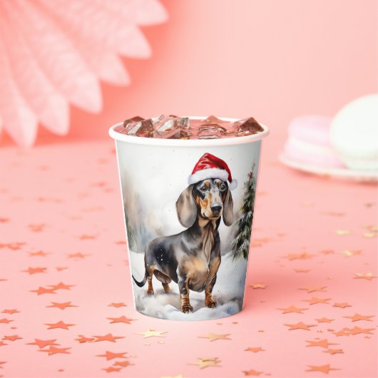 Dachshund Hond in Sneeuw Kerstmis Papieren Bekers (Insitu)