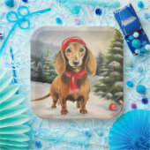Dachshund Hond in Sneeuw Kerstmis Papieren Bordje (Feest)
