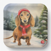 Dachshund Hond in Sneeuw Kerstmis Papieren Bordje (Voorkant)