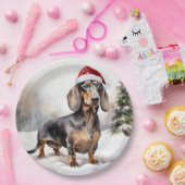 Dachshund Hond in Sneeuw Kerstmis Papieren Bordje (Feest)