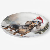 Dachshund Hond in Sneeuw Kerstmis Papieren Bordje (Gekanteld)