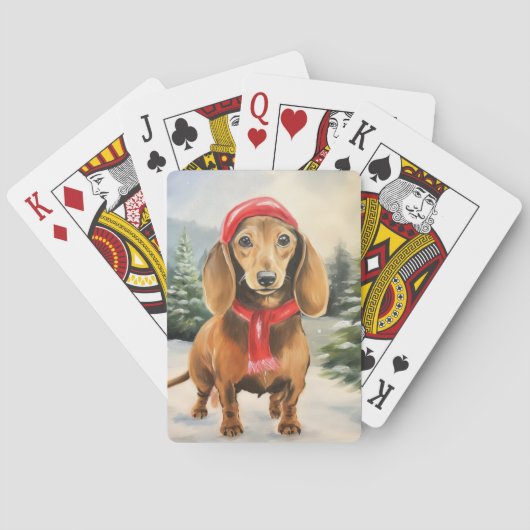 Dachshund Hond in Sneeuw Kerstmis Pokerkaarten (Achterkant)