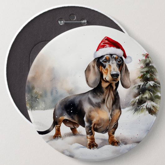 Dachshund Hond in Sneeuw Kerstmis Ronde Button 6,0 Cm (Voorkant /achterkant)