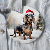 Dachshund Hond in Sneeuw Kerstmis Ronde Button 6,0 Cm (In situ)
