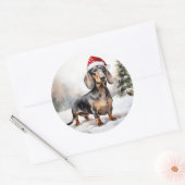 Dachshund Hond in Sneeuw Kerstmis Ronde Sticker (Envelop)