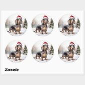 Dachshund Hond in Sneeuw Kerstmis Ronde Sticker (Vel)