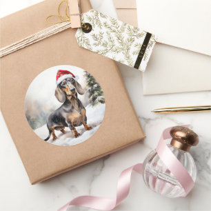 Dachshund Hond in Sneeuw Kerstmis Ronde Sticker