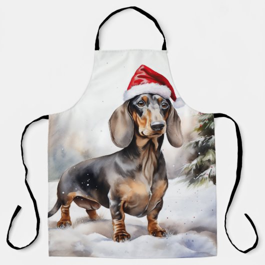 Dachshund Hond in Sneeuw Kerstmis Schort (Voorkant)