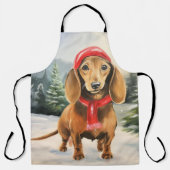 Dachshund Hond in Sneeuw Kerstmis Schort (Voorkant)
