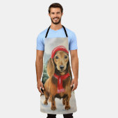 Dachshund Hond in Sneeuw Kerstmis Schort (Gedragen)