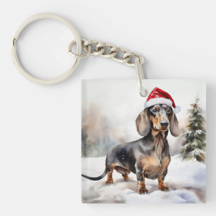 Dachshund-hond in sneeuw Kerstmis Sleutelhanger