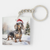 Dachshund Hond in Sneeuw Kerstmis Sleutelhanger (Achterkant)