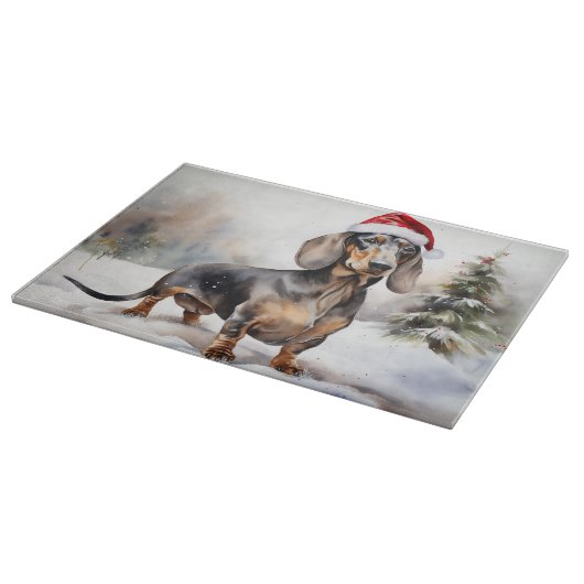 Dachshund Hond in Sneeuw Kerstmis Snijplank (Hoek)