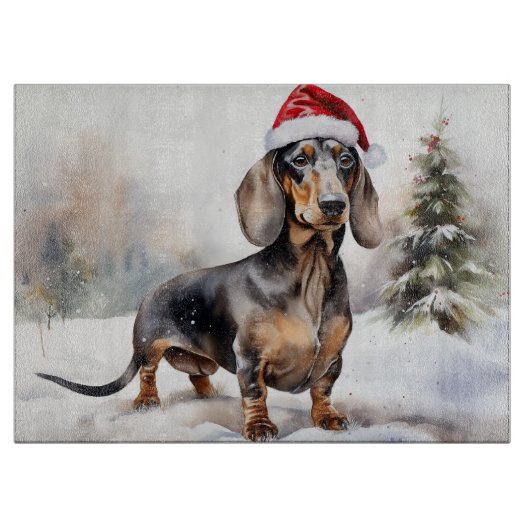 Dachshund Hond in Sneeuw Kerstmis Snijplank (Voorkant)