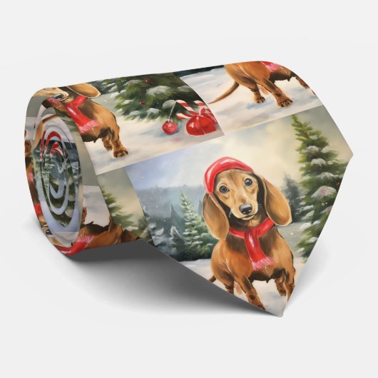 Dachshund Hond in Sneeuw Kerstmis Stropdas (Opgerold)
